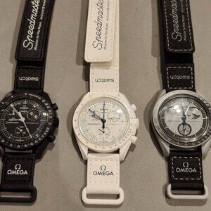 New Swatch x Omega with tag: Earth (grey)/Full Moon (white) /New Moon (black)